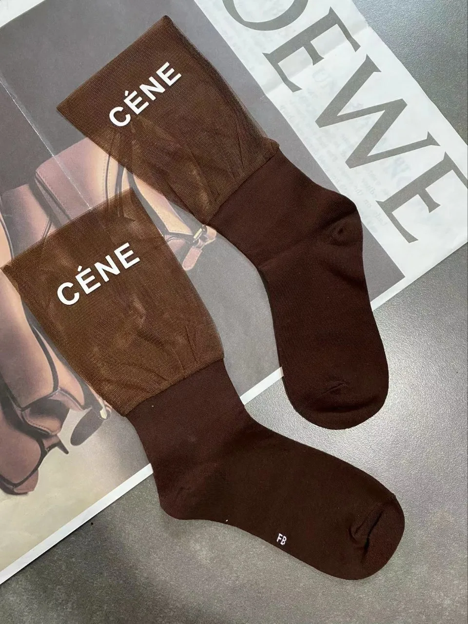 زوجان من الجوارب الجديدة، ربط شبكي نسائي، طباعة حروف، جوارب متوسطة، جوارب غاز أجنبية، جوارب مد شخصية #4