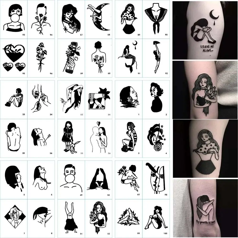 Tatuagem Temporária Adesivos, Tatuagem De Flor Falsa, Festa De Maquiagem, Braço, Pé, Ferramenta De Beleza, Arte Corporal, Preto