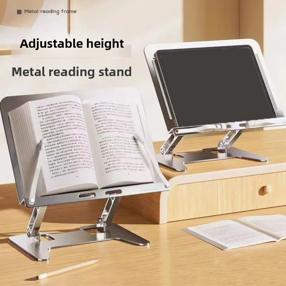 Portable Adjustable Angle Reading Bookshelf Support with Clip Book Holder Tray Foldable Metal Reading Bracket Computer