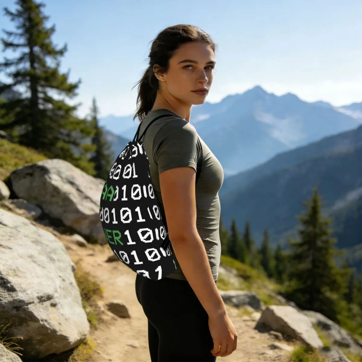 Hacker Code Binary Code Geek Science Computer Backpacks Drawstring Bundle Pocket Sports Bag Book Bags for Travel School