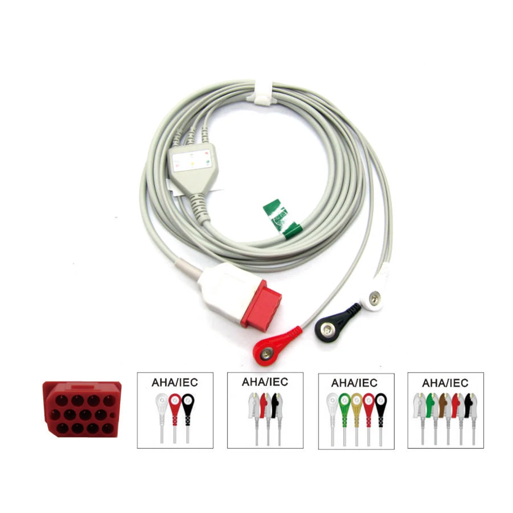 Compatible for Bionet BM5/BM7 Patient Monitor, 3/5 Leads ECG Cable, Use for ECG Data Monitor, ECG Measurement Sensor Module Kit