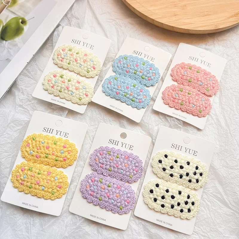 2pcs Handmade Wool Knitted hair clips Cute Girl\'s Hair pins Colorful Polka Dot hair accessories Autumn and Winter headdress