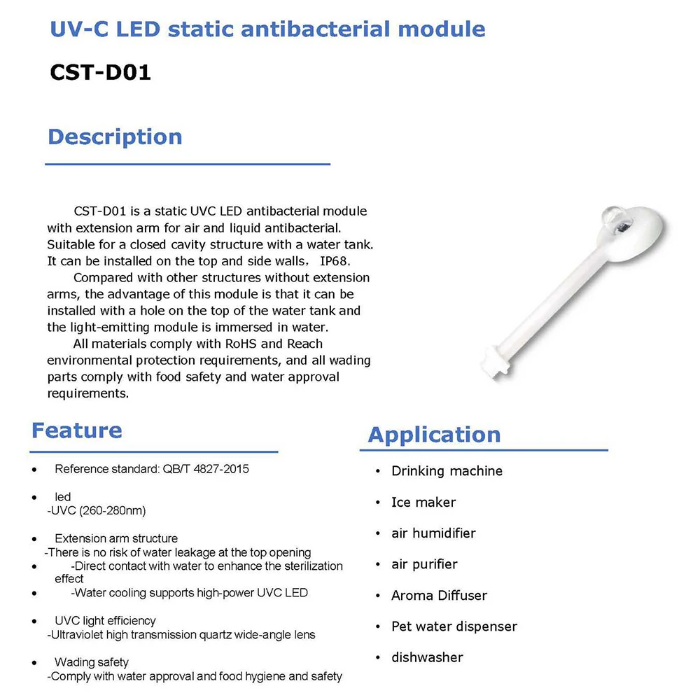 UVC 260-280nm LED Submersible Sterilization And Disinfection Lamp UV Water Purifier Water Dispenser Air Purifier Sterilizes 99.9