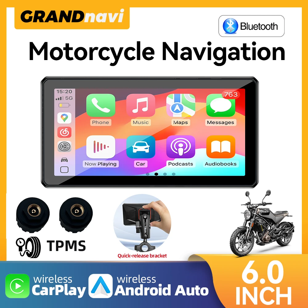 

2025 New Upgrade 6inch Carplay Motorcycle Navigation GPS IP67 Wireless CarPlay Android Auto Display Screen Portable Moto Monitor