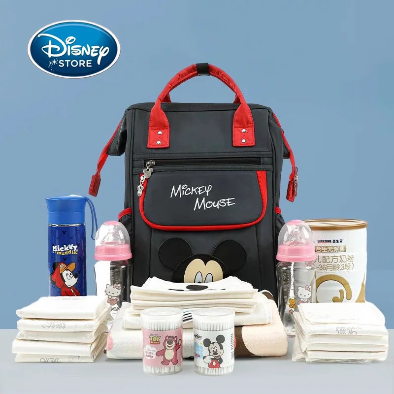 Disney Mommy Bag Mother Baby Bags Large Capacity Double Shoulder Backpack Portable Multifunctional Baby Diaper Bag