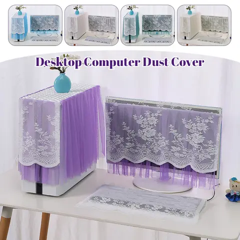3PCS European Lace Desktop Computer Dust Cover Computer Cover 17 24 27inch LCD Monitor Protective Cover Keyboard Dustproof Cover