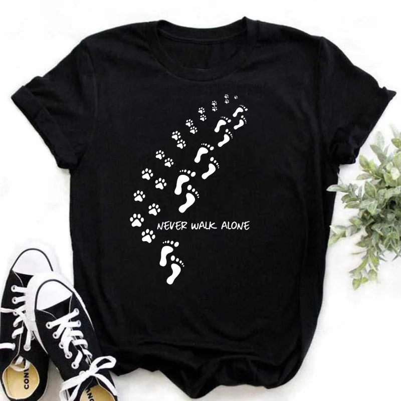

Dog Paws Printed T-Shirt Funny Women Tee Shirt Loose Summer T Shirts Harajuku Aesthetic Black Tops Casual Women Clothes