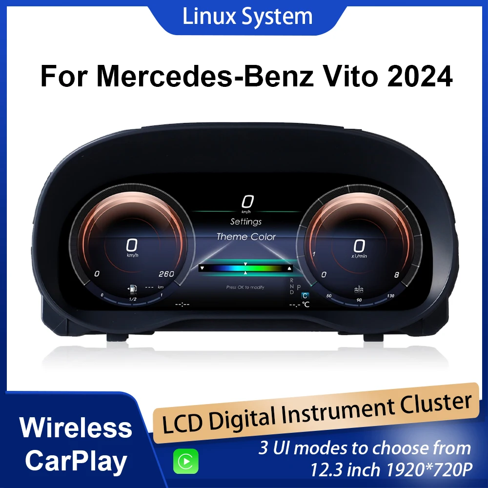 

Digital Cluster Dashboard For Mercedes-Benz Vito 2024 Dashboard speedometer 12.3-inch HD 1920x720 scree