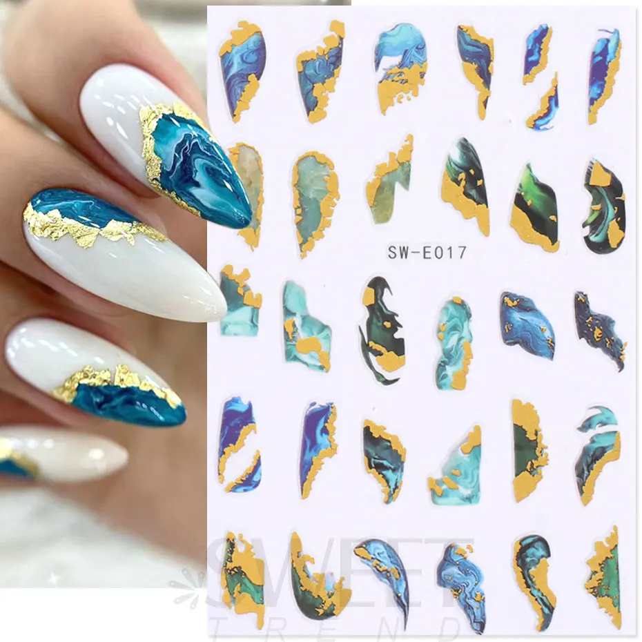 Graffiti Line Nail Sticker Bronzing Geometric Abstract Marble Blomming Stripe Design Manicure Foil Slider Nail Decoration BESW-E