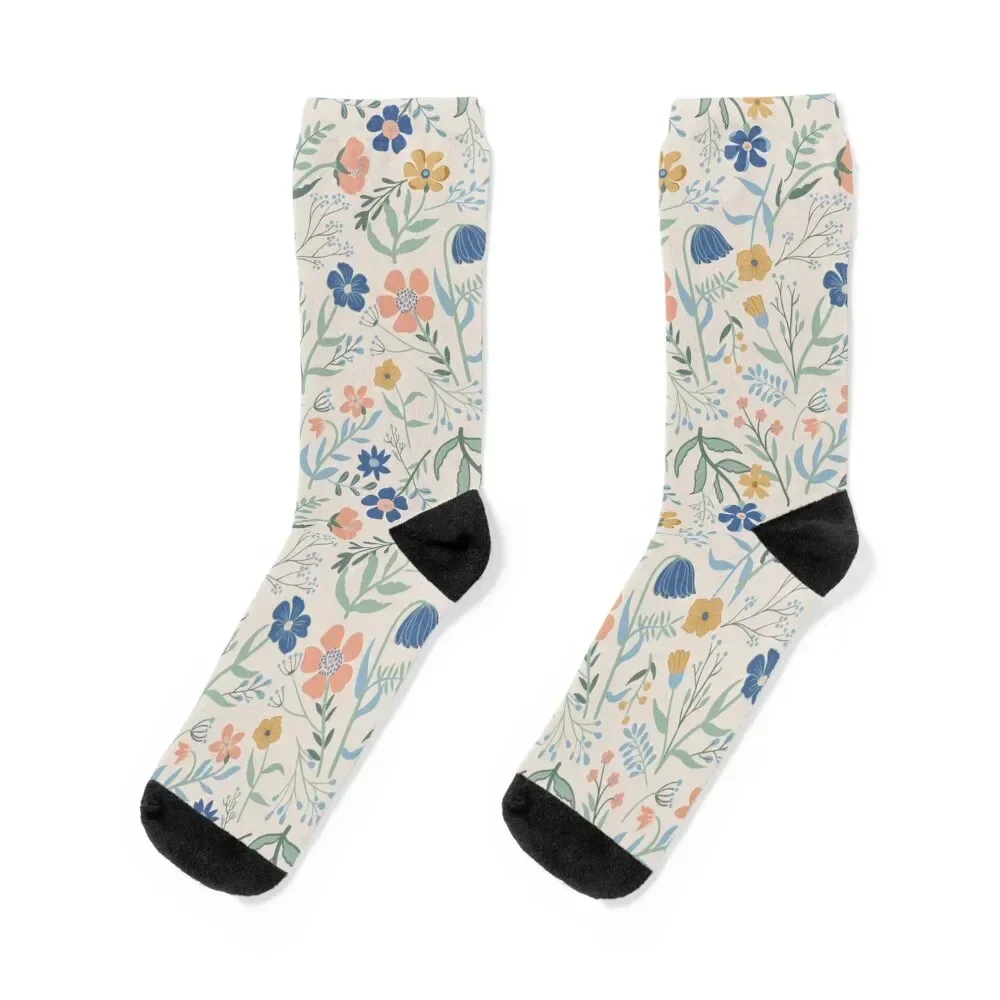 

Pastel Blue & Pink Botanical Garden Floral Print Socks japanese fashion sport hip hop fashionable Men's Socks Women's