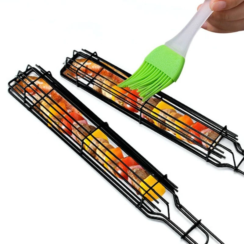 1 Pcs Grilling Basket Stainless Steel BBQ Barbeque Net BBQ Skewers Kabob Basket For Veggies