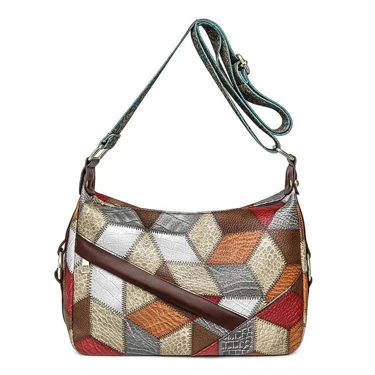 Bolso cruzado Retro de un solo hombro para mujer, con bloqueo de Color y gran capacidad, de cuero suave