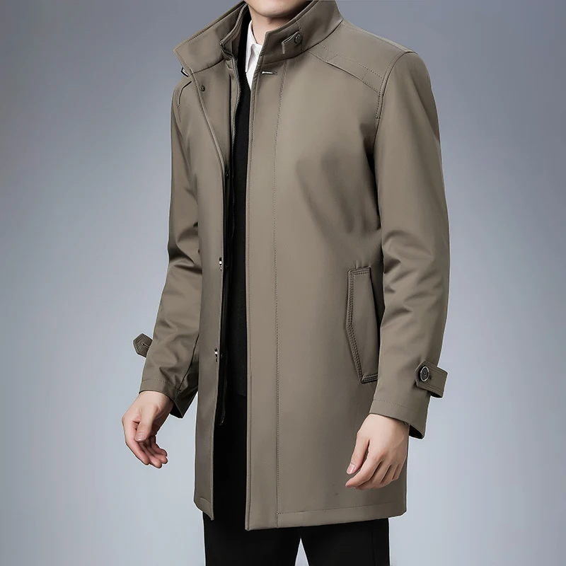 Jaqueta de inverno masculina de comprimento médio, corta-vento grosso, parka quente, escritório comercial, forro destacável, estilo britânico, marca