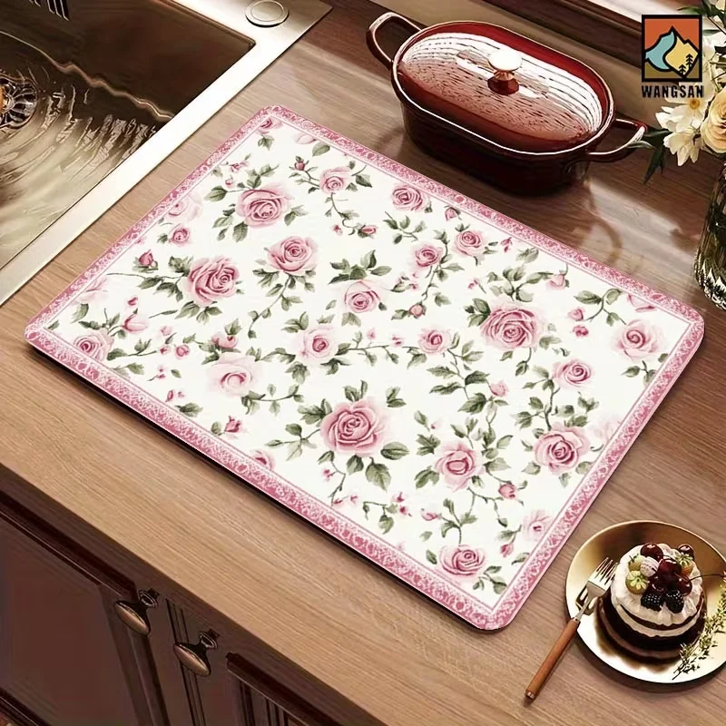 Floral Pattern Drainage Mat Coffee Machine Mat Table Mat Suitable for Kitchen Dining Room Living Room Can Be Given As A Gifts