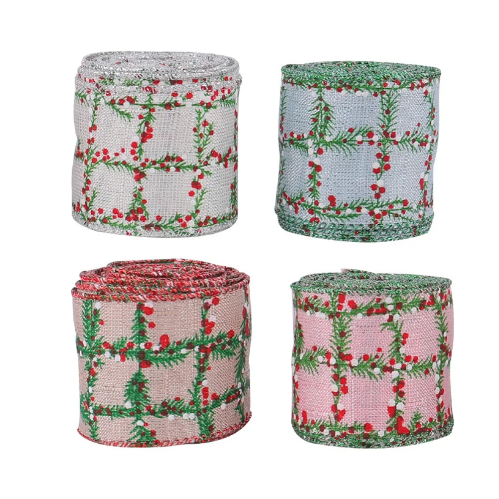 

Christmas Burlap Ribbon 4 Rolls Featuring Flower Plaid Print for DIY Crafts Present Wrapping and Seasonal Decor