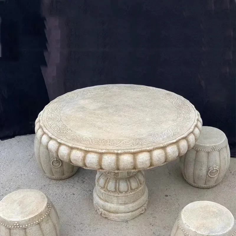 Custom-made stone table and bench courtyard garden white marble Chinese natural stone table outdoor villa home made old stone