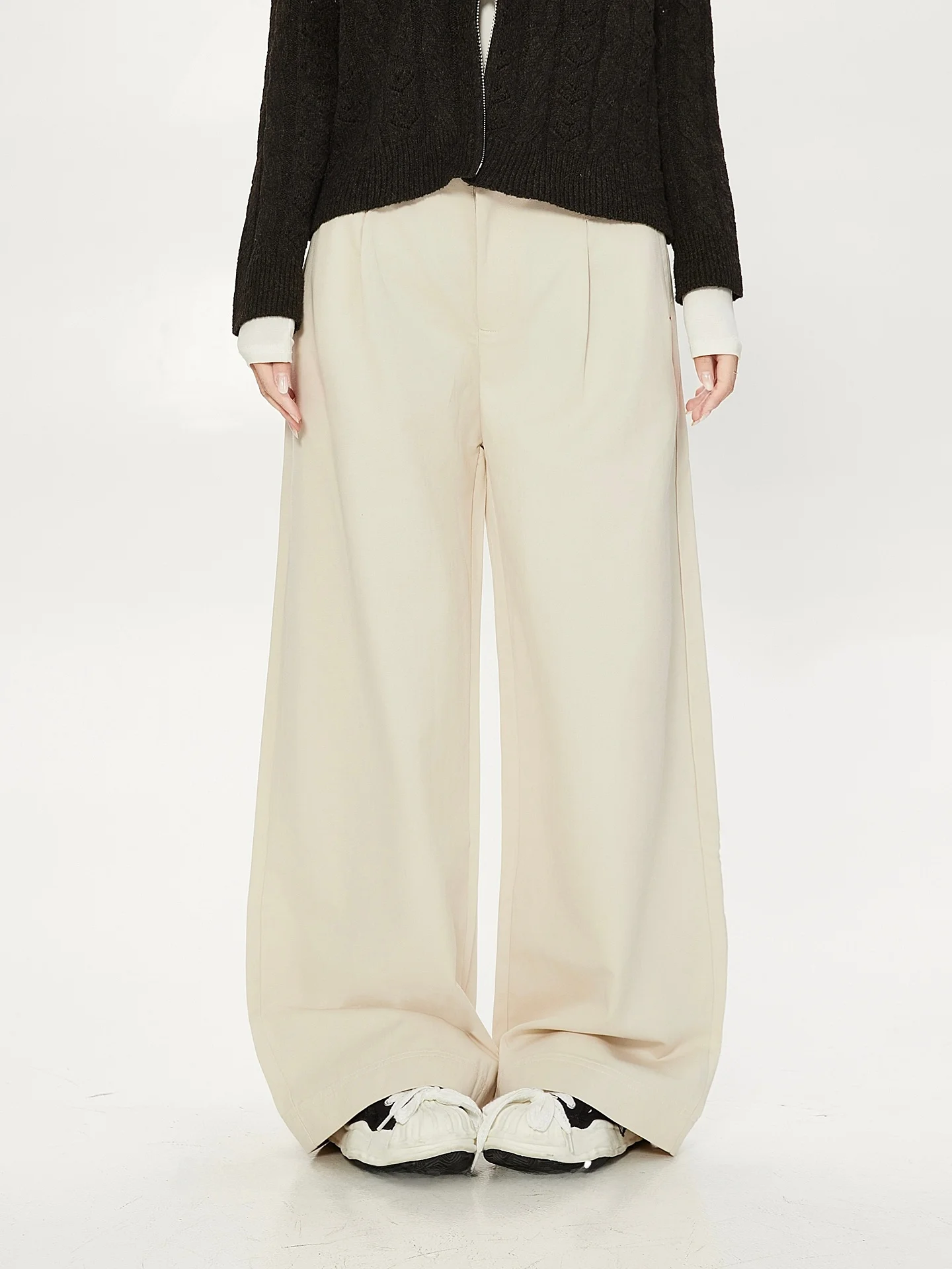 American Retro Loose Lazy Sle Apricot Casual Pants Women Spring Autumn High Sense Straight Leg Slimming Long Trousers Trendy