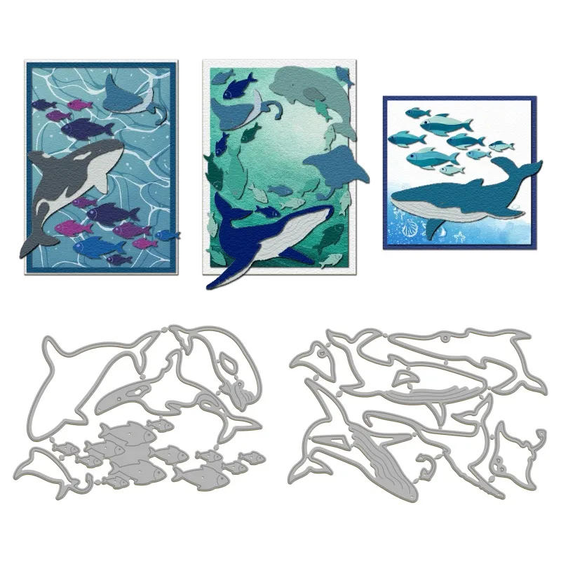 14Pcs Whale Fish Cutting Dies Marine Animals Cutting Dies for Summer Ocean Background Card Making Metal Die Cuts Cutting Dies