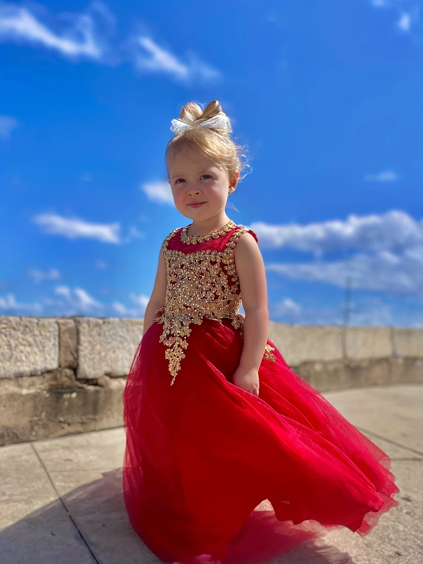 

Формальное длинное бальное платье для маленьких девочек, золотой кружевной бордовый тюль