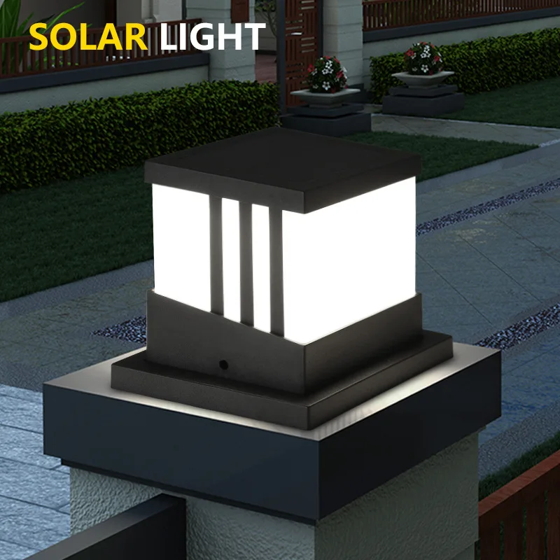 LED Solar Column Headlight Solar Pillar Lamp Outdoor Waterproof Landscape Light for Villa Courtyard  Garden Decor 3 Colors