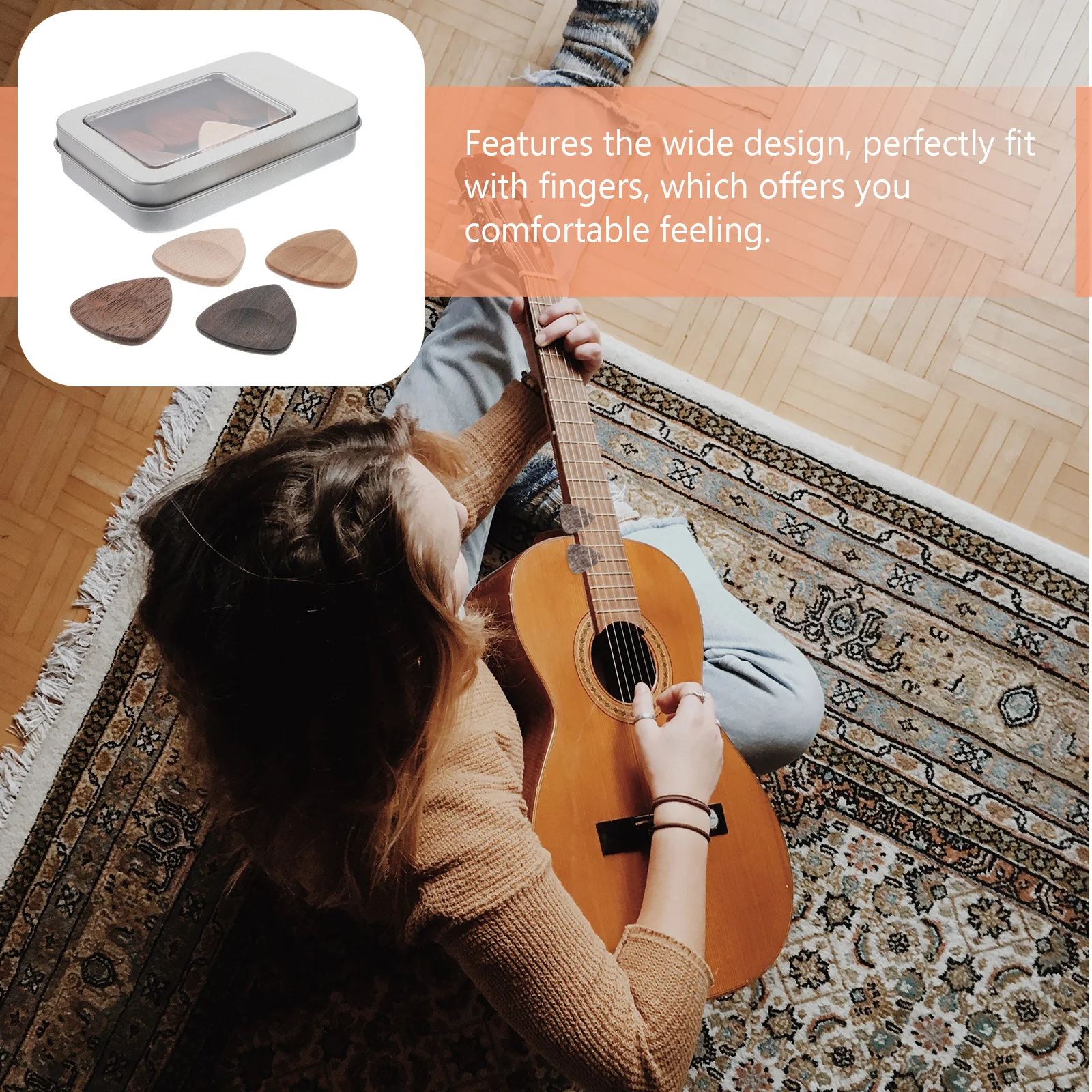 

1Set Wooden Guitar Picks Durable Thick Electric Folk Guitar Accessories Kit Musical Instrument Parts Ukulele Picks