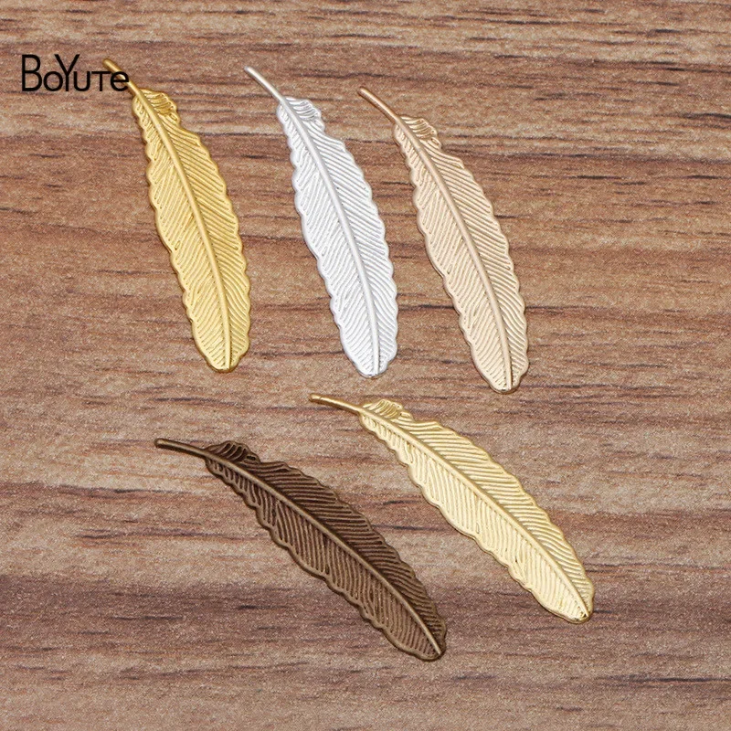 BoYuTe (200 Pieces/Lot) 34MM Feather Plate Materials Metal Brass Stamping Diy Hand Made Jewelry Accessories