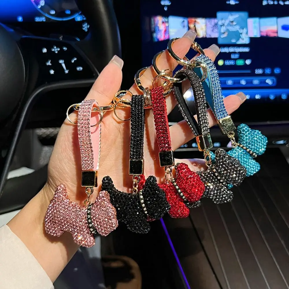 Korean Rhinestones French Bulldog Keychain Blingbling Cartoon Rhinestone Car Keyring DIY Exquisite Crystal Dog Pendant Women