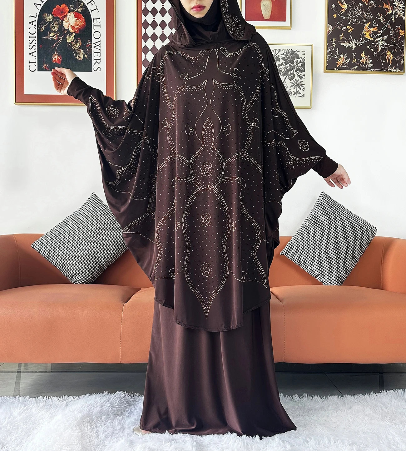 Two Piece Set Jilbab Prayer Clothes Muslim Abaya Set Women Prayer Garment Dress Hijab Long Khimar Skirt Sets Islamic Ramadan