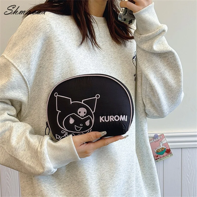 Kawaii sanrio olá kitty concha saco de maquiagem kuromi melodia grande capacidade saco cosmético portátil bolsa de lavagem caneta bolsa de moedas