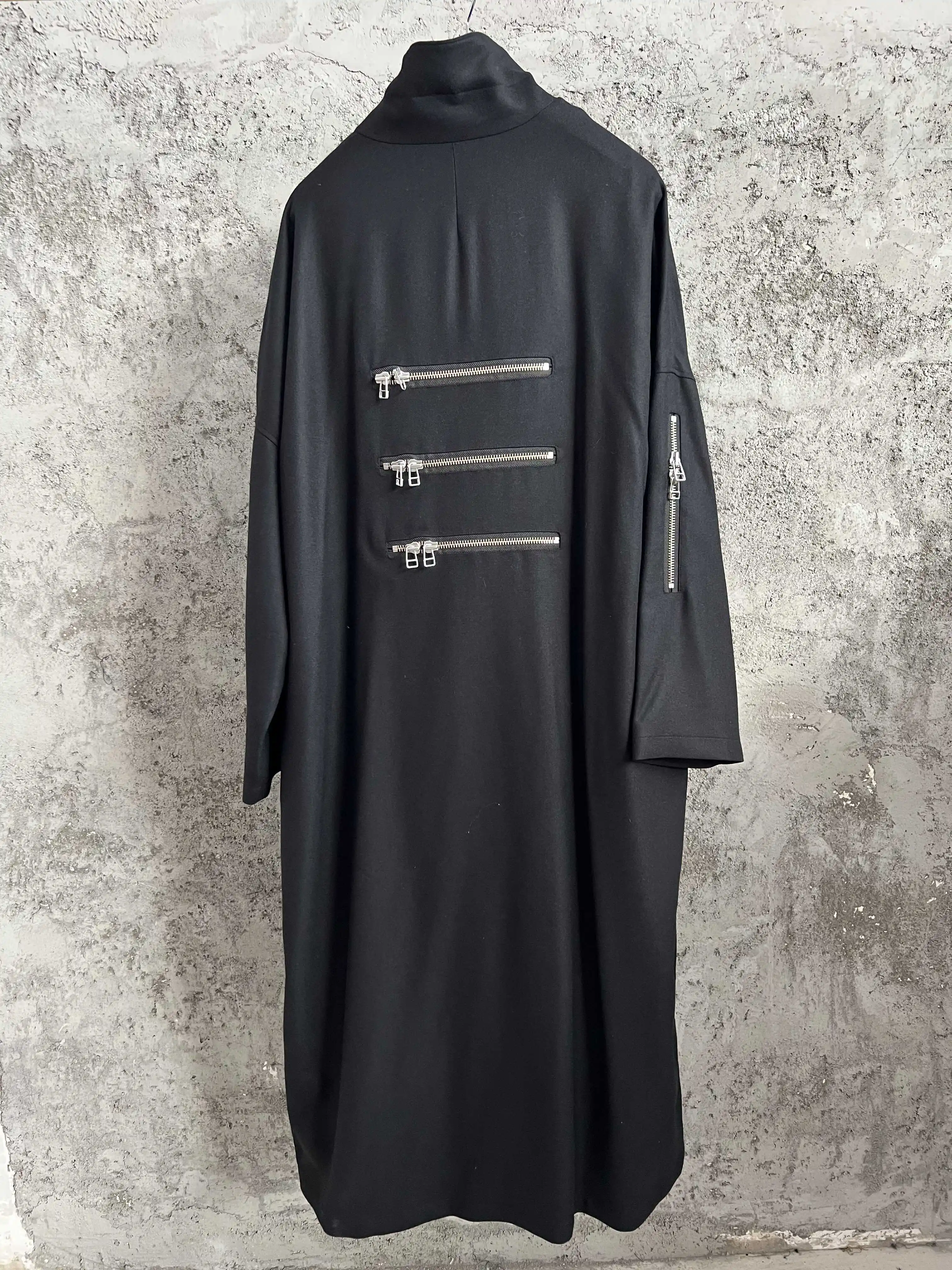 سترة TOP-YAMAMOTO Gabardine بسحاب، معطف Gabardine الأغنام الداكن #3