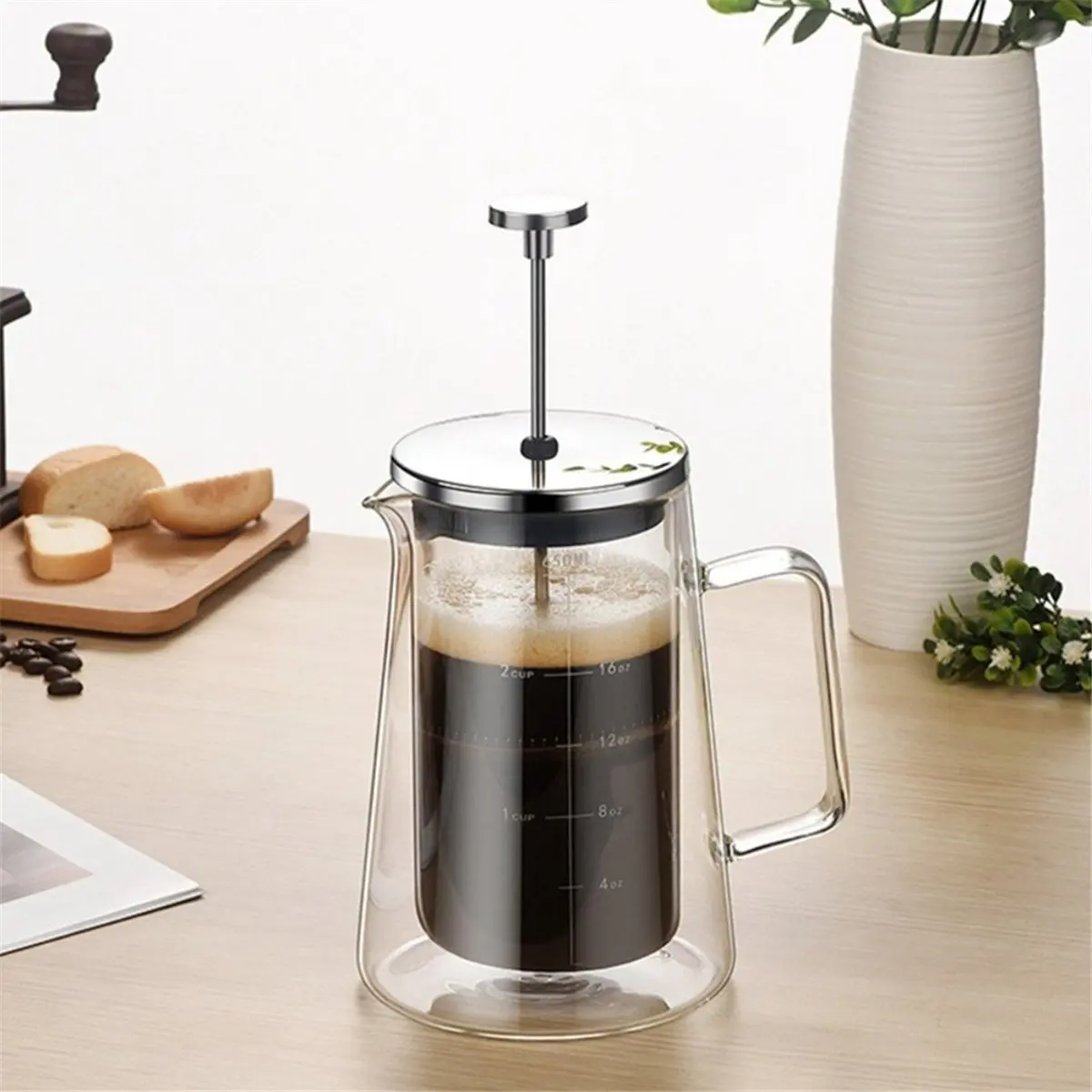 REST 650ml French Coffee Maker - Double Wall Borosilicate Glass Tea Kettle, Home Coffee Pot with Filter