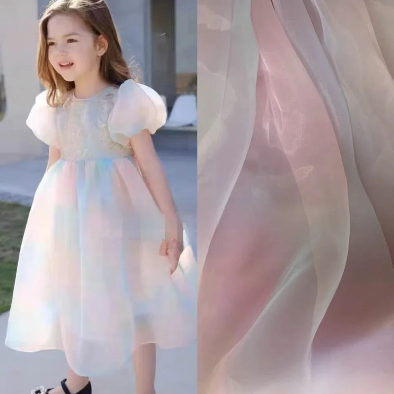 

Новая радужная градиентная ткань с эффектом окрашивания для детской одежды, материал Ogeen Gauze, ткань с эффектом тай-дай, выцветающая сетчатая ткань для домашнего декора