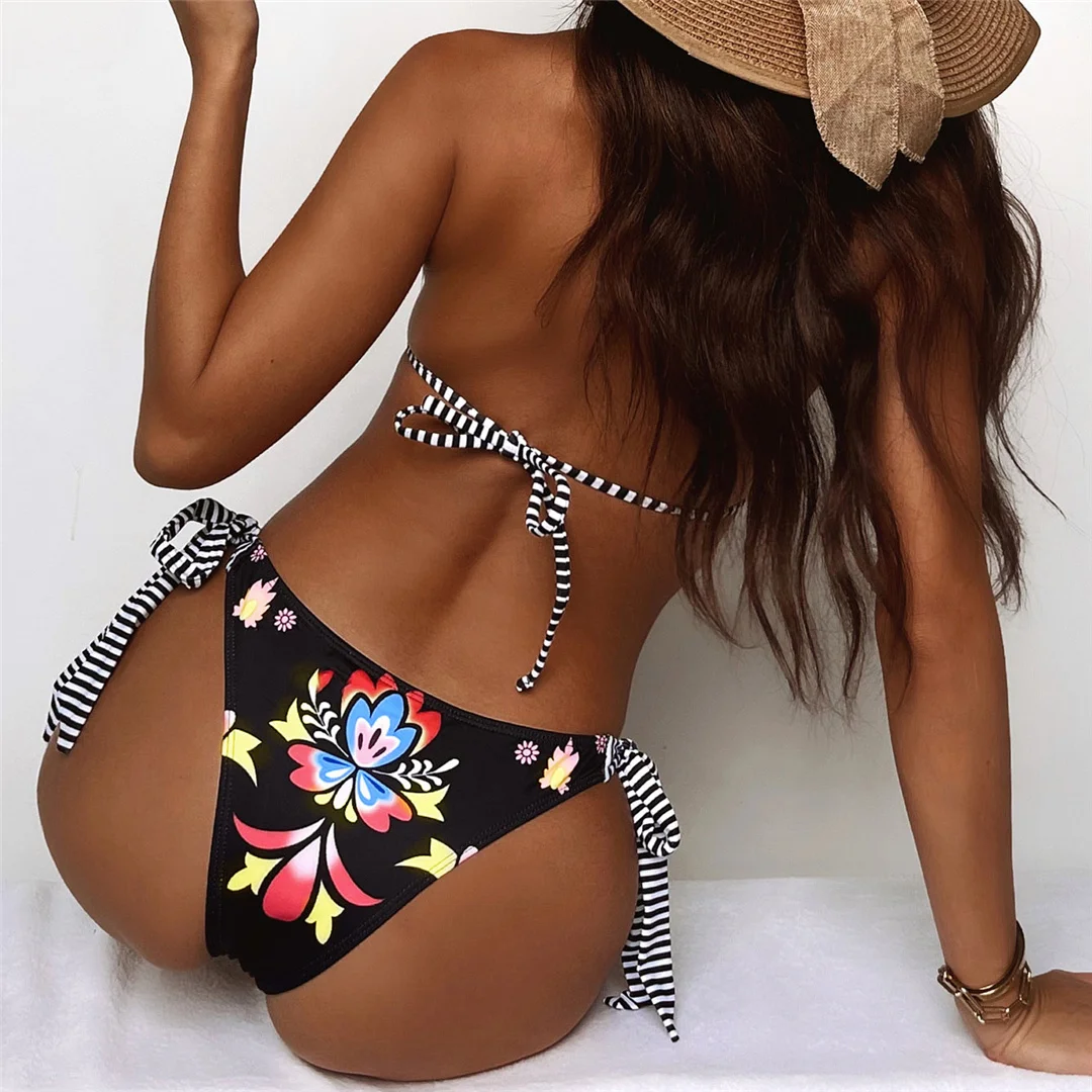 Brasilianische Damen-Bademode, Blumenmuster, Neckholder-Bikini, zweiteiliger Bikini-Set, Badeanzug, Damen-Badebekleidung, V3394 – Detail 8