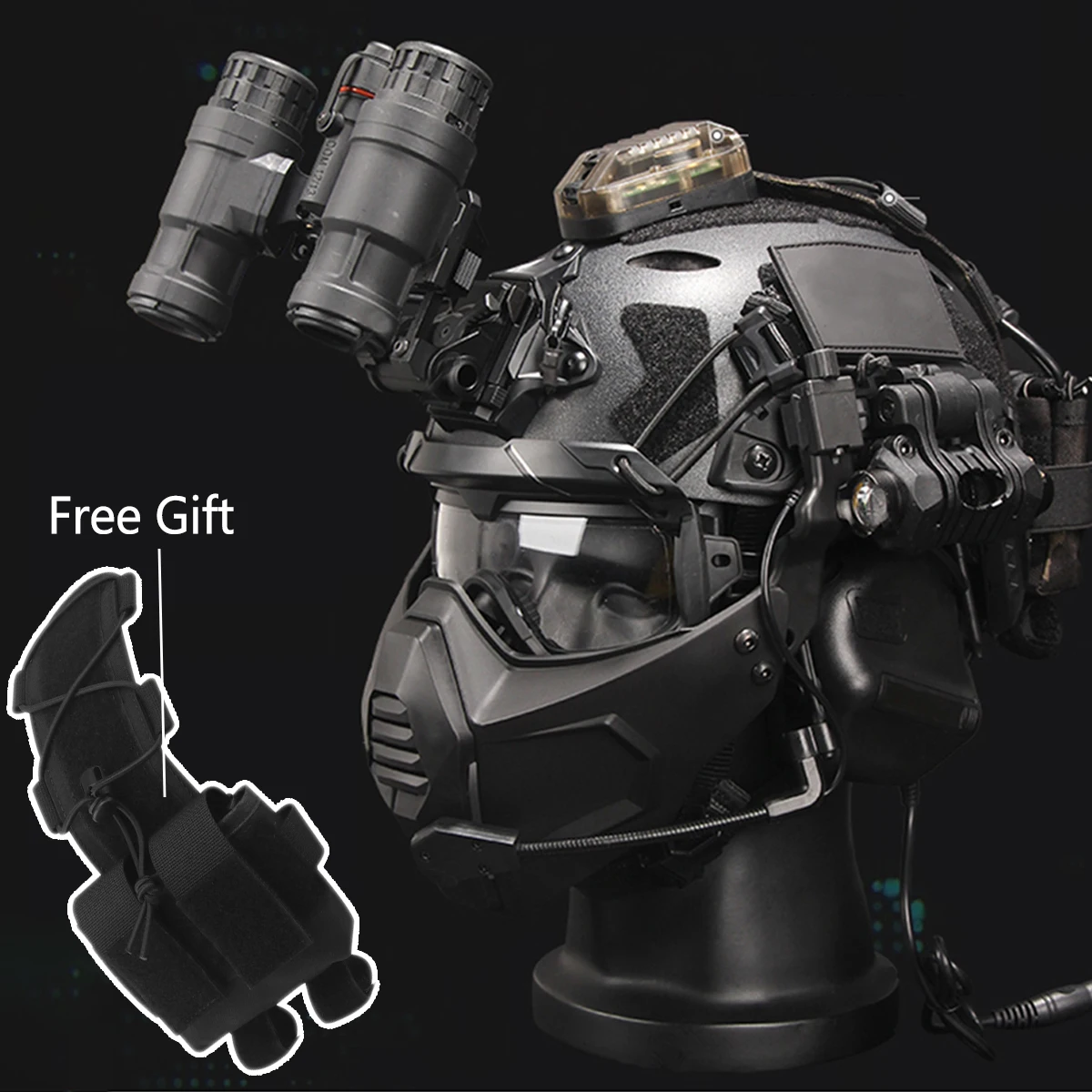 The Tactical Helmet Set Comes With Night Vision Model & Communication Headset & Signal Light & Mask & Free Battery Pack Etc