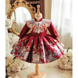 Girls' Red New Style Shawl High-End Chinese Cheongsam National Style Birthday Zhuazhou Banquet Princess Gown Dress