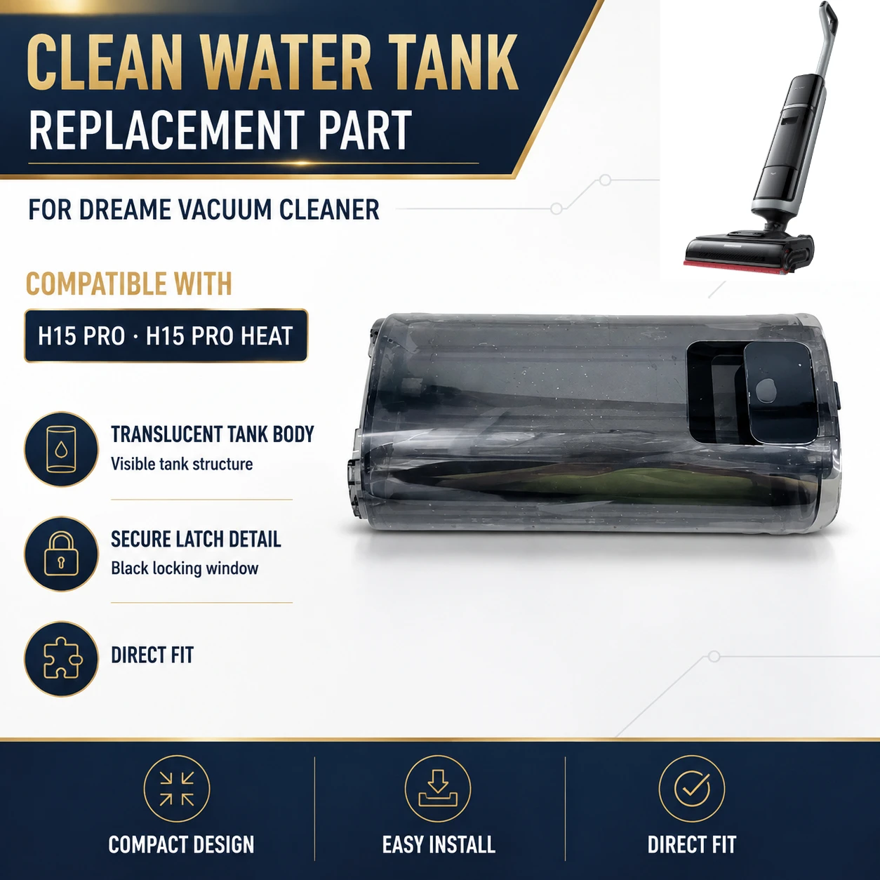 Accurate- Clean Water Tank Clean Water Bucket Water Storage Container for Dreame H15 Pro/H15 Pro HEAT Vacuum Cleaner