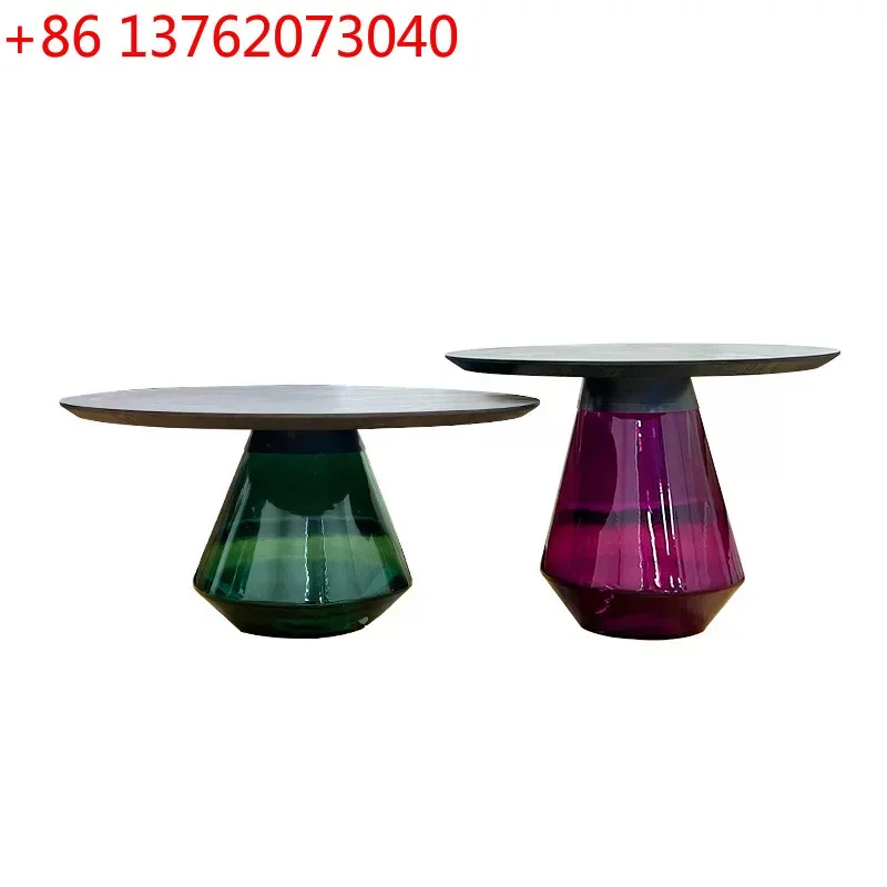 

Simple modern round coffee table colored glass coffee table blown glass light luxury coffee table