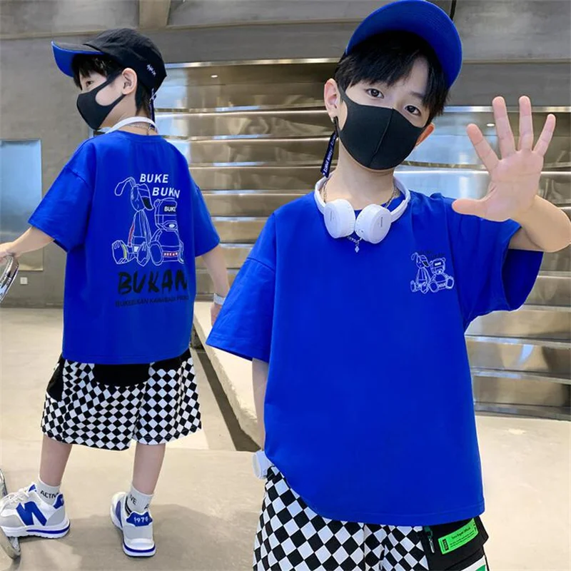 2023 Summer Children\'s Garments Fashion Cartoon Print T Shirts 100%Cotton Tops Tees Boys or Girls Clothes Short Sleeve Tees Kids