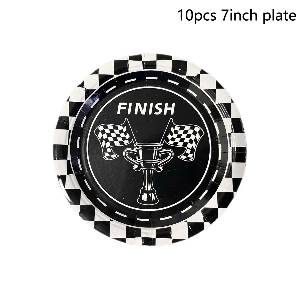 Fast Two Racing Themed Party Decorations Tableware Paper Cups Tablecloth Checkered Balloon Kids Car 2nd Birthday Party Supplies