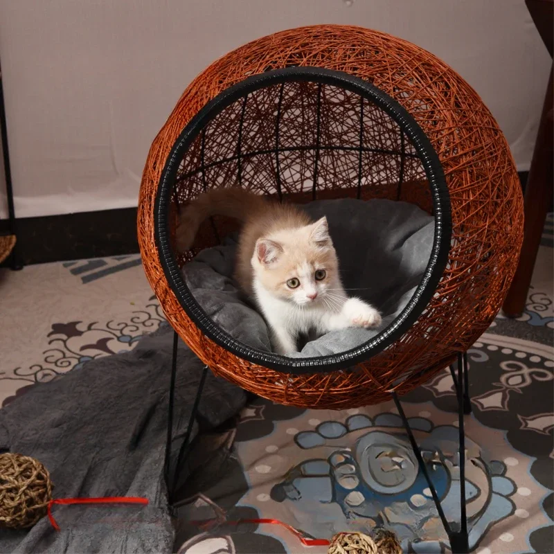 Handwoven Cat Nest All Seasons Cat House Moisture-proof Cat Cage with High Sling Legs Semi-circular Dirt-resistant Cat House