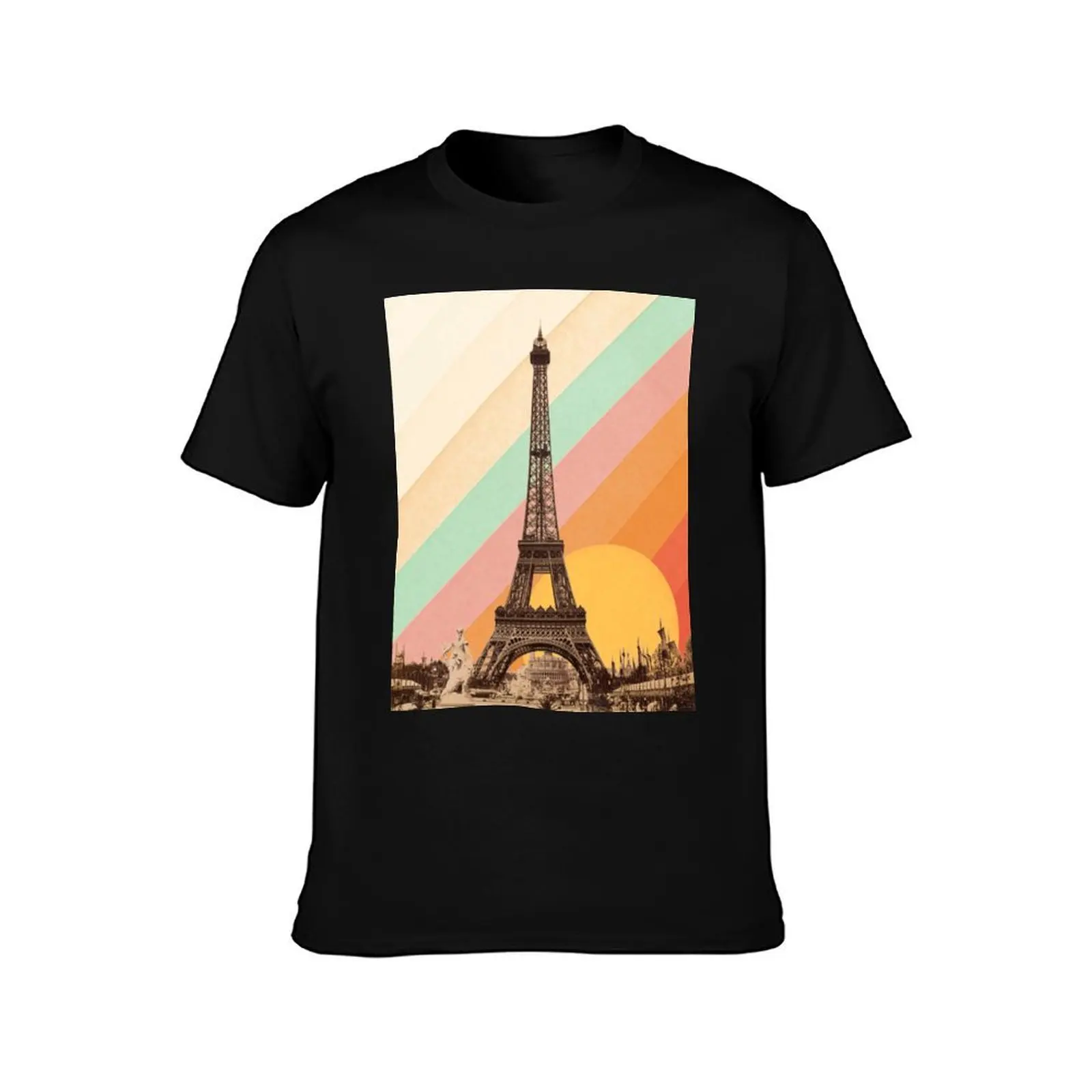 Rainbow Sky Above The Eiffel Tower T-Shirt Stylish Graphic Short Sleeve Top