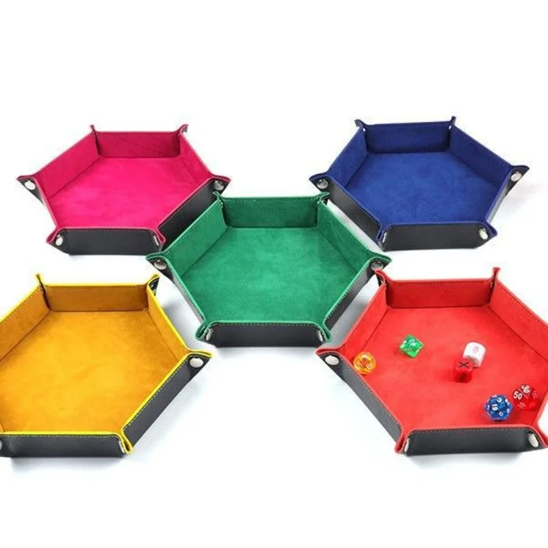 Custom Logo Hexagonal Velvet PU Leather Foldable Storage Tray Collapsible Desktop Dice Tray Home Cosmetic Jewelry Organizer