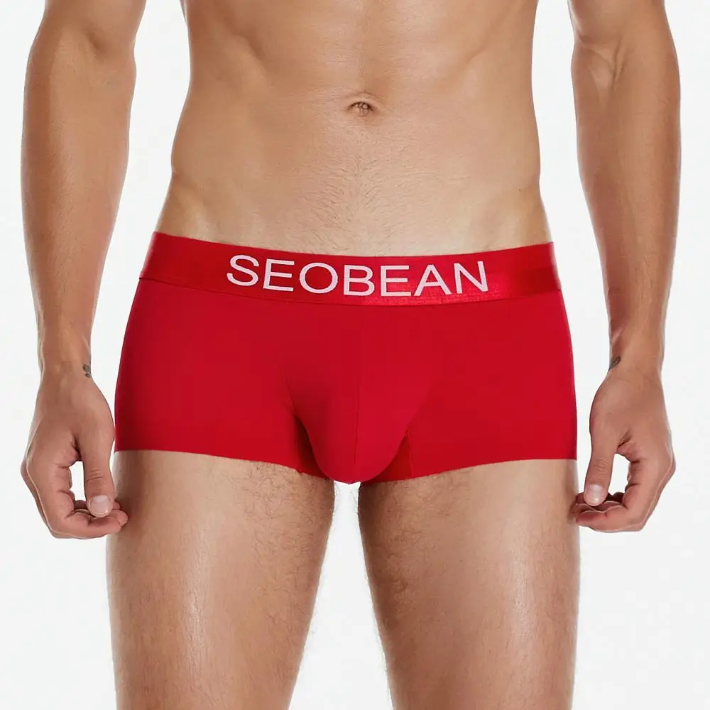 SEOBEAN New Ice Silk Boxers Men Underwear U Convex Pouch Solid Underpants Comfortable Breathable Thin Boxershorts