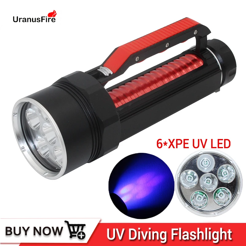 Uranusfire światło ultrafioletowe 6 LED XPE wysokiej jakości UV nurkowanie Flashlgiht 395nm światło ledowe UV światło ultrafioletowe latarka wodoodporna lampa ultrafioletowa scuba