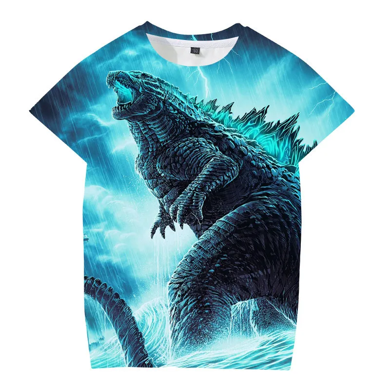 Summer 3D Printed Dinosaur Monster Shirt Boys and Girls Kong Cosplay Short Sleeve Outdoor Party T-Shirt New Movie Costume Tops