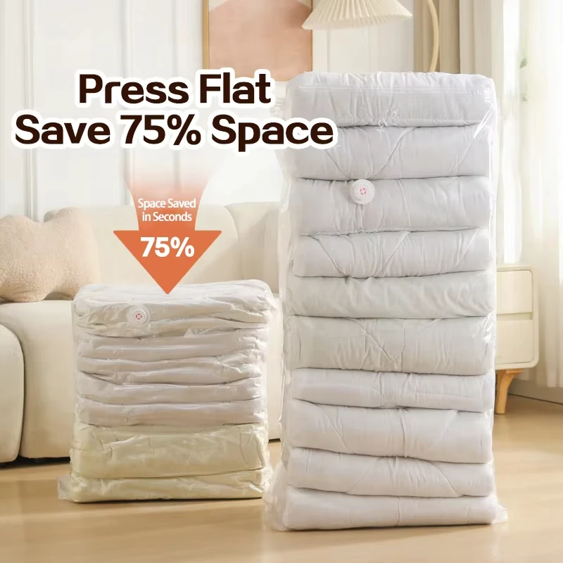 Vacuum Storage Bags With Valve Folding Compressed Space Saving Clothes Storage Big Size For Towel Cloth Blanket