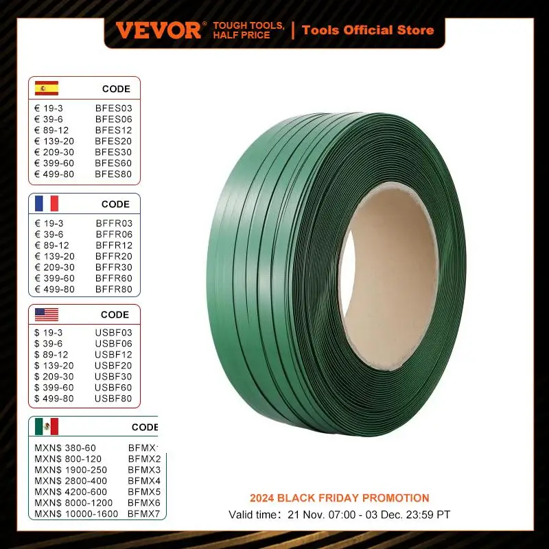 VEVOR 4000ft Packaging Bunding Tape Polyester PET Strapping Roll Portable Banding Pallet Strap Coil for Box Sealing Fastening 