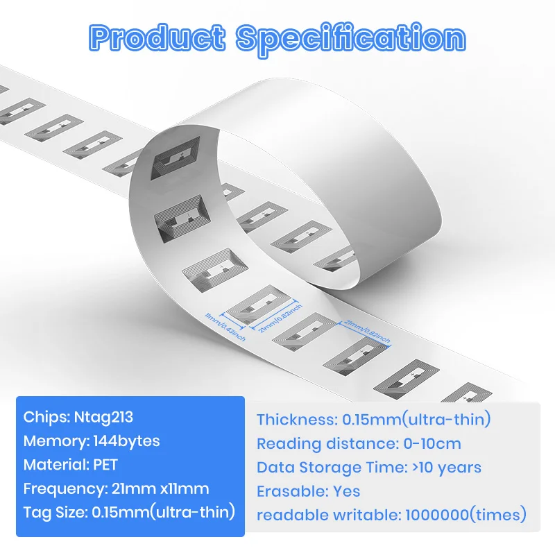 50PCS NFC Tags Sticker with NTAG213 Chip NFC Stickers Adhesive Labels Transparent RFID Tags Rewritable 188 Bytes Memory Suitable
