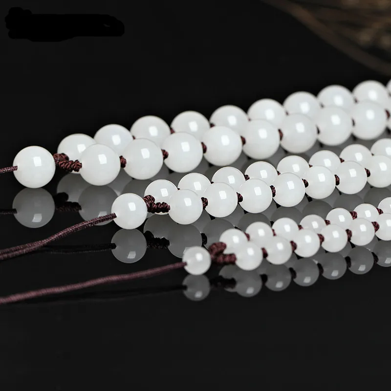 Hetian White Round Bead Necklace Pendant With Hand-Woven Cord, Made Of Sheep Fat Jade Beads, Suitable Both Men And Wome