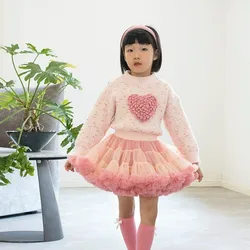 2024 new spring autumn winter Girls Kids Love Sweaters+TuTu skirt sets comfortable cute baby Clothes Children Clothing